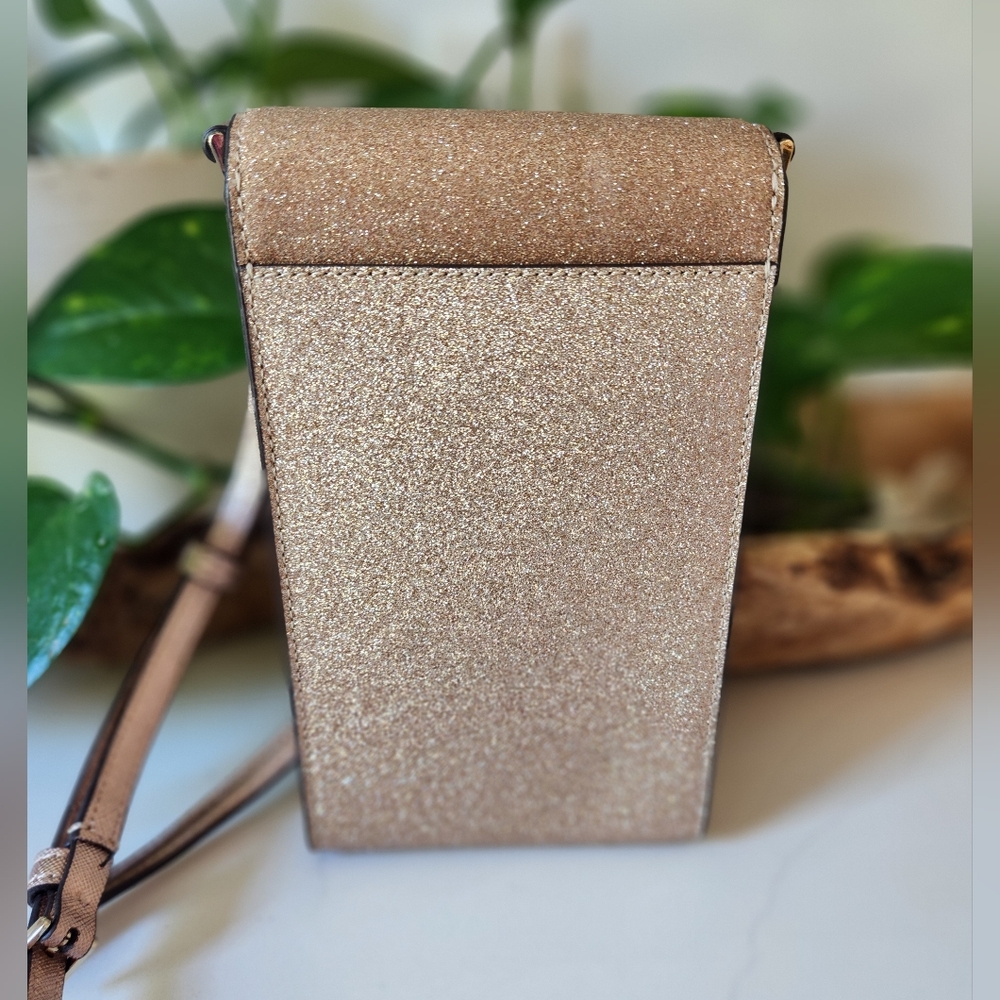 Kate Spade Shimmy Glitter North South Flap Phone Crossbody Rose Gold Pink - Picture 6 of 10
